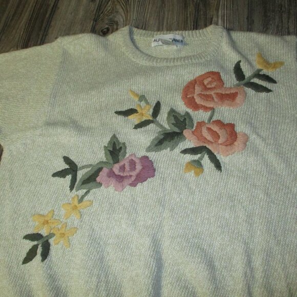 Womans Alfred Dunner Beige Short Sleeve Sweater Floral Sz Large fall fairy boho - Picture 5 of 13